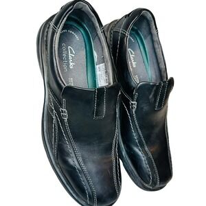 Clarks Gessler Step Loafers Men Size 10 Black Leather Dress Shoes Classic